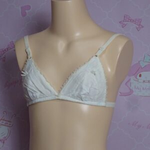 8510 三角ブラ Zカン仕様 サイズ不明 ホワイト 白 コットン レース装飾 フロントリボン 女の子用 古着 used 販売